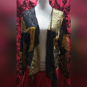 Chico's Black and Gold Lace Patch Top